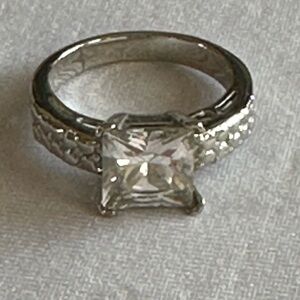 Silver tone Fashion Ring with CZ Solitaire
